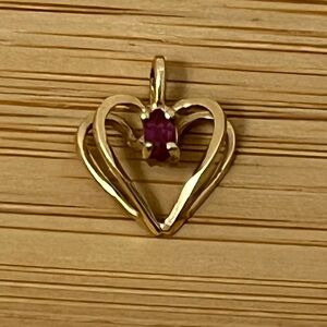 10k Yellow Gold & 1 Ruby Heart Pendant Charm For Bracelet Or Necklace .64G